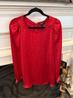 DKNY Vibrant Red Satin Long-Sleeve Blouse